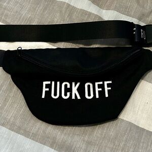 Black Embroidered Statement Waist Bag - F*ck Off